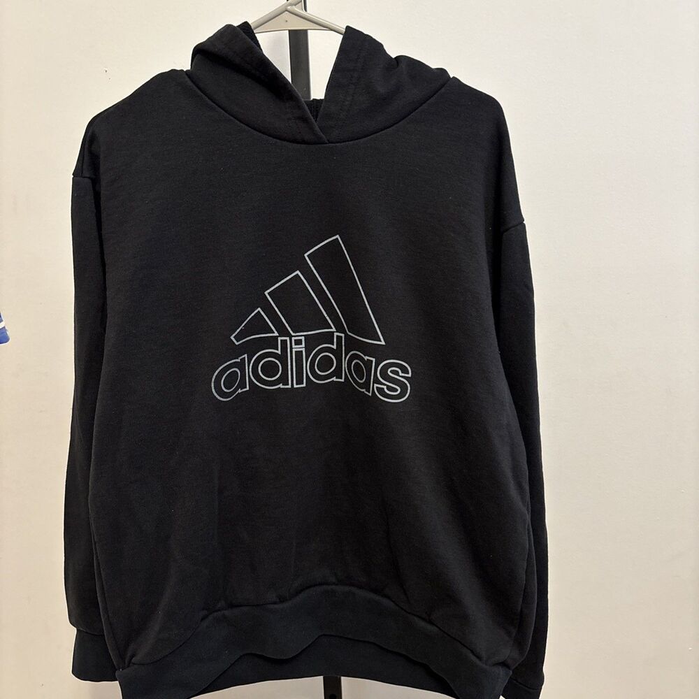 Adidas Men's Black Pullover Hoodie with Graphic Logo Large